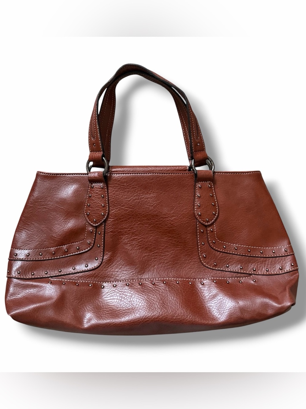 2000s vintage nine west boho brown leather handbag with studded details